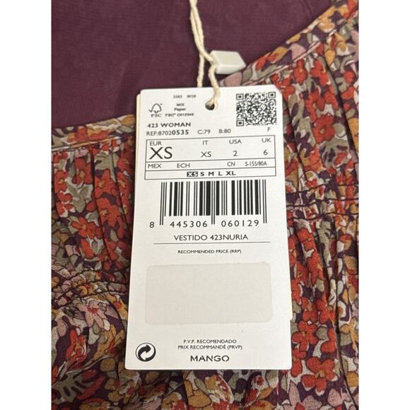 New MNG Mango Chiffon Floral Print Maxi Dress Smocked Ruffles Sz XS - Picture 9 of 16